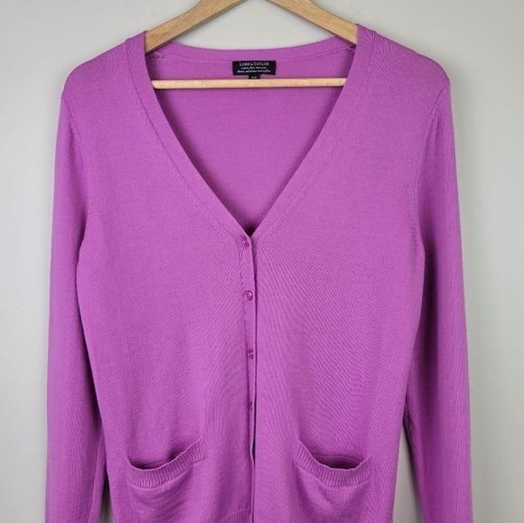 LORD & Taylor Button Up Cardigan Merino Wool Purple M - Picture 2 of 12